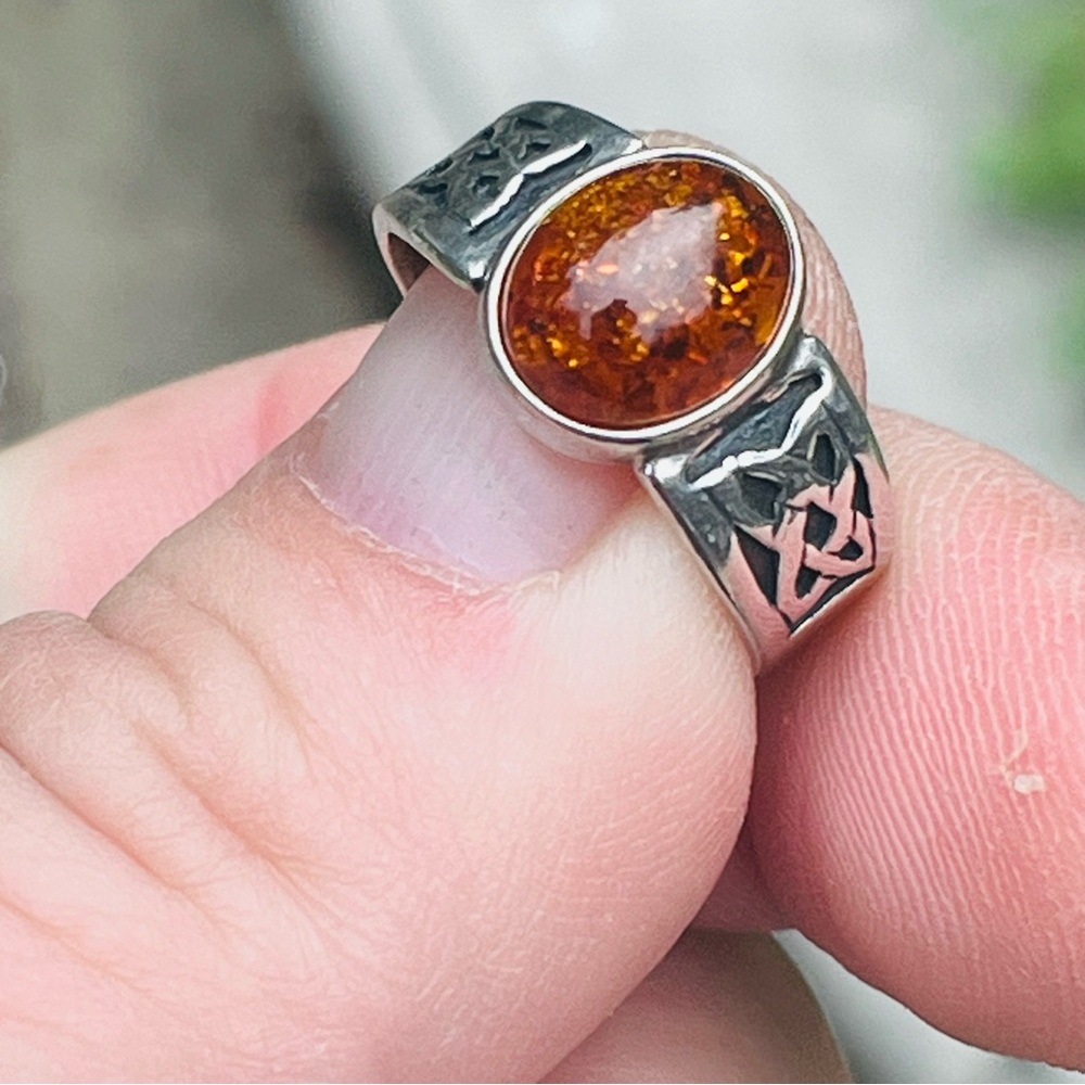 Macy's Silver Ring With Amber Stone - image 1